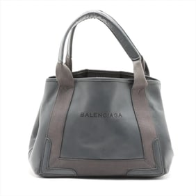 Balenciaga Navy Cabas Leather Tote Bag Shoulder Handbag Black Women's