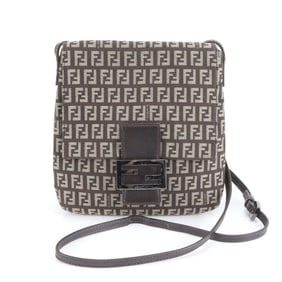 Fendi Zucchino Leather and Canvas Shoulder Bag, Brown, Women's