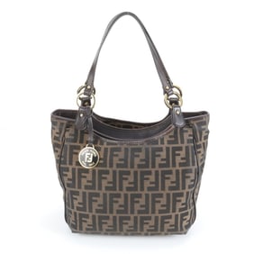 Fendi Zucca 8BH156 Leather Tote Bag, Shoulder Handbag, Brown, Gold Hardware, Women's