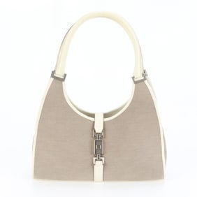 Gucci Jackie 002-1067 Leather Canvas Shoulder Bag Tote Handbag Women's