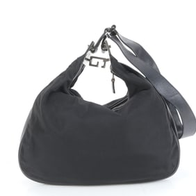 Gucci 001 3341 Leather Shoulder Bag, One-Shoulder Tote, Black with Silver Hardware, Women's