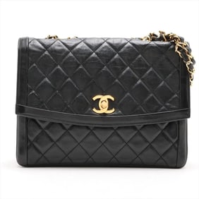 Chanel Matelasse Chain Leather 2-Way Shoulder Bag, Handbag, Black, Women's