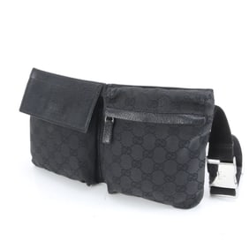 Gucci GG Canvas 28566 Leather 2-Way Body Bag/Waist Pouch/Shoulder Bag, Black, Men's
