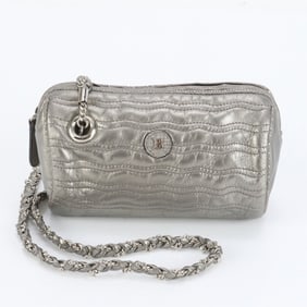 Bally Chain Leather Shoulder Bag, Handbag, Silver, Brand, Women's