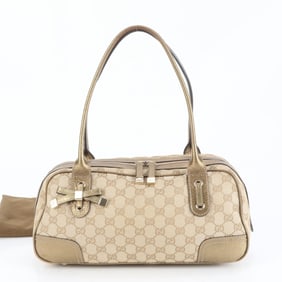 Gucci GG Canvas Princess Ribbon Mini Boston Bag 161720 Leather Tote for Women