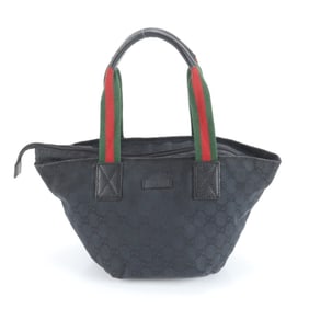 Gucci GG Canvas Sherry Line 131228 Leather Handbag Tote Black Women's