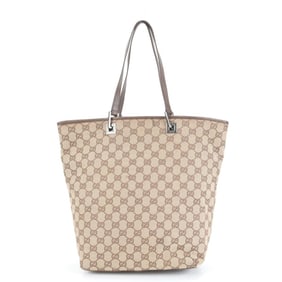 Gucci GG Canvas 31243 Leather Tote Bag with Shoulder Strap and Silver Hardware for Women