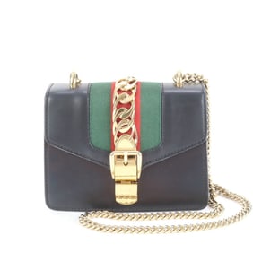 Gucci Sylvie 431666 Leather Chain Shoulder Bag/Crossbody Bag in Black for Women