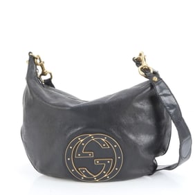 Gucci Interlocking G Hobo 121546 Leather One-Shoulder Bag Black Women's
