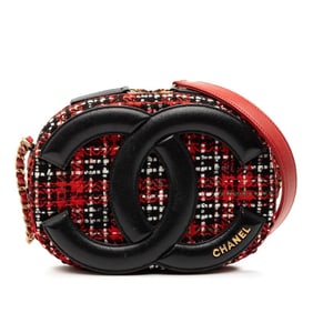 Chanel Coco Mark Chain Shoulder Bag in Red and Black Tweed Leather for Women