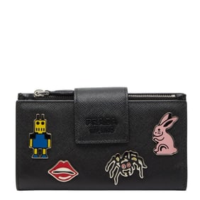 Prada Appliqué Long Wallet 1ML005 Black Saffiano Leather Women's PRADA