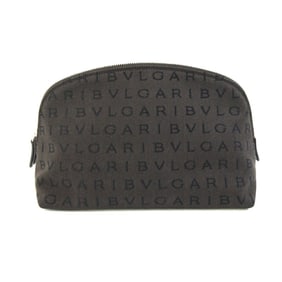 Bvlgari Mania Pouch, dark brown canvas and leather half-moon shaped travel pouch/makeup pouch for