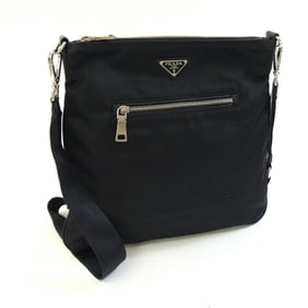 Prada Shoulder Bag BT0715 Black Nylon Leather No Gusset Crossbody Flat Men's Women's PRADA