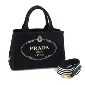 Prada Canapa Handbag 1BG439 Black Canvas Shoulder Bag with Stripes, Women's PRADA