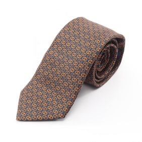 Hermes Hermès Maillons Parade Chaine d'Ancre silk tie for men in navy and orange.