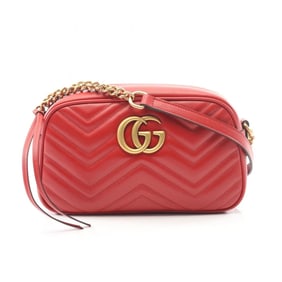 Gucci GG Marmont Shoulder Bag, Leather, Women's, Red, 447632