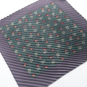 Hermes Hermès Petit Carré pleated silk scarf for women in gray, green, and multicolor.