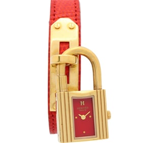 Hermès Kelly Watch, GP (Gold Plated), Leather, Women's, Red, KE1.201