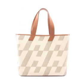 Hermes Hermès H Ambié GM Tote Bag, canvas and leather, in Swift beige brown.