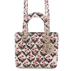 Christian Dior Dior Lady Small Handbag Leather Rhinestone Christian 2-Way White