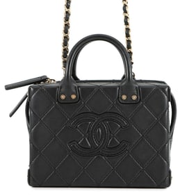 CHANEL Chain Shoulder Bag Matelasse Trunk Vanity Lambskin AS3344 Black