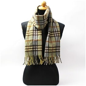Burberry Cashmere Scarf, Khaki x Check, 31 154 cm, Men's and Women's