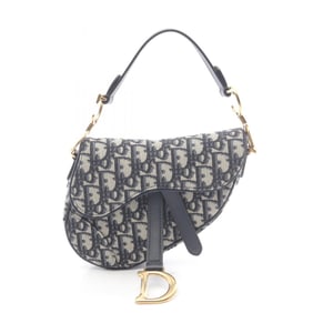Christian Dior Dior Saddle Bag Mini Oblique Jacquard Handbag Canvas Leather Women's Ivory Black Navy