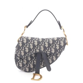 Christian Dior Dior Saddle Bag Mini Oblique Jacquard Handbag Canvas Leather Women's Ivory Black Navy