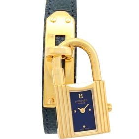 Hermès Kelly Watch, GP (Gold Plated), Leather, Women's, Blue, KE1.201