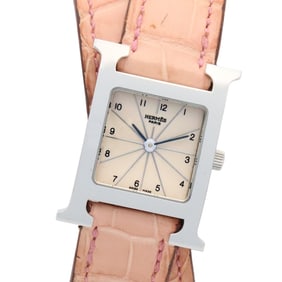 Hermès H Watch, stainless steel and leather, women's, silver, HH1.210