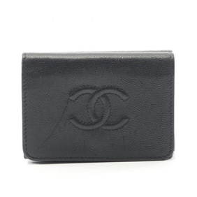 CHANEL Coco Mark Tri-fold Wallet Leather Women's Black