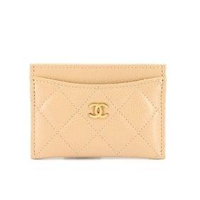 CHANEL Matelasse Card Case, Beige Caviar Leather with Gold Hardware, AP0213