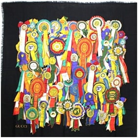 Gucci Wool Large Stole Scarf Black x Multicolor GUCCI Women's