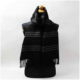 Burberry Black Label Cashmere Scarf, x Gray Red Stripes, 168 32 cm, Men's