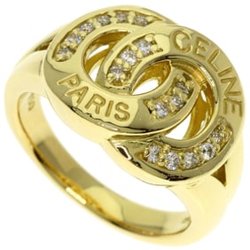 Celine logo diamond ring in 18K yellow gold for women.