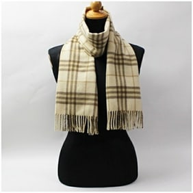 Burberry Cashmere Scarf, Beige x Check, 144 31 cm, Men's and Women's