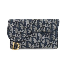 Christian Dior Trotter Saddle Tri-fold Long Wallet in Canvas and Leather, Navy Blue, SLO43032