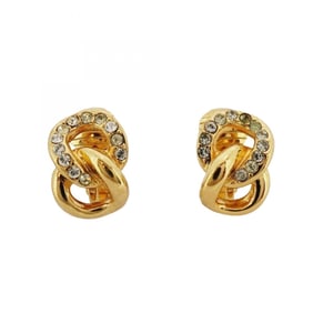 Christian Dior Earrings, GP Plated, Rhinestone, Gold, Women's