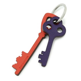 HERMES Petit H Keychain Key Ring Charm Motif Leather Red Purple Black Brown