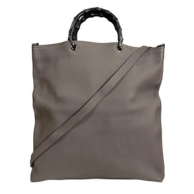 Gucci Bamboo Shoulder Bag, Leather 358217, Gray, Men's/Women's, Pre-owned, 2-Way