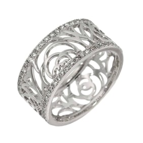 CHANEL Camellia Medium Ring, MM #53, Diamond, 18K White Gold, 750