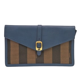 Excellent condition Fendi Pecan pattern clutch bag 8M0284 in leather and canvas, blue brown.