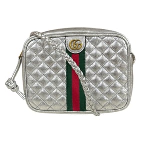 Pre-owned Gucci quilted mini shoulder bag, GG Marmont 536441, silver, women's.