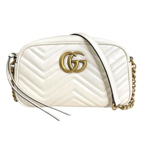 Gucci GG Marmont Shoulder Bag, Leather 447632, White, Women's, Pre-owned
