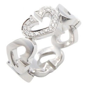 Cartier C Heart Diamond Ring in 18K White Gold (Silver or Clear).