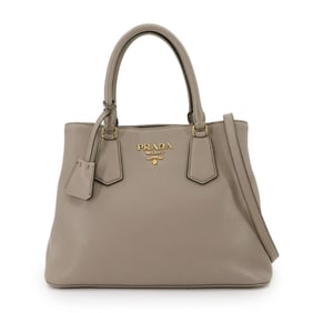 Prada 2-way hand and shoulder bag in Algilla leather greige with gold hardware (1BA239)
