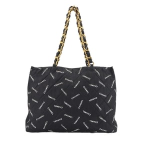 CHANEL Matelasse Chain Tote Bag in Black and White Canvas with Quilting Gold Hardware