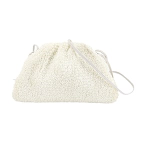 Bottega Veneta Mini The Pouch Shoulder Bag in Raffia and Leather, White, 585852