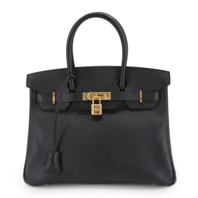 Hermes Hermès Birkin 30 Epsom Black Handbag with T Stamp and Gold Hardware