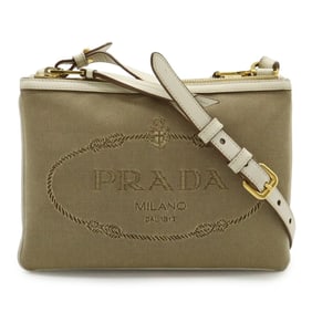PRADA Prada Jacquard Shoulder Bag, Pochette, Clutch Leather, Khaki Beige, 1BH046